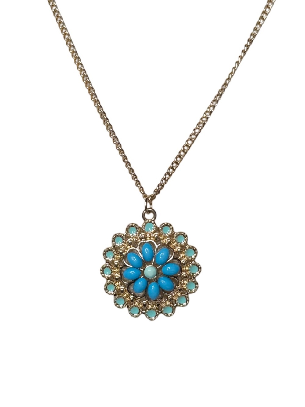 Gold-Tone Turquoise Floral Pendant Necklace - Women's Jewelry